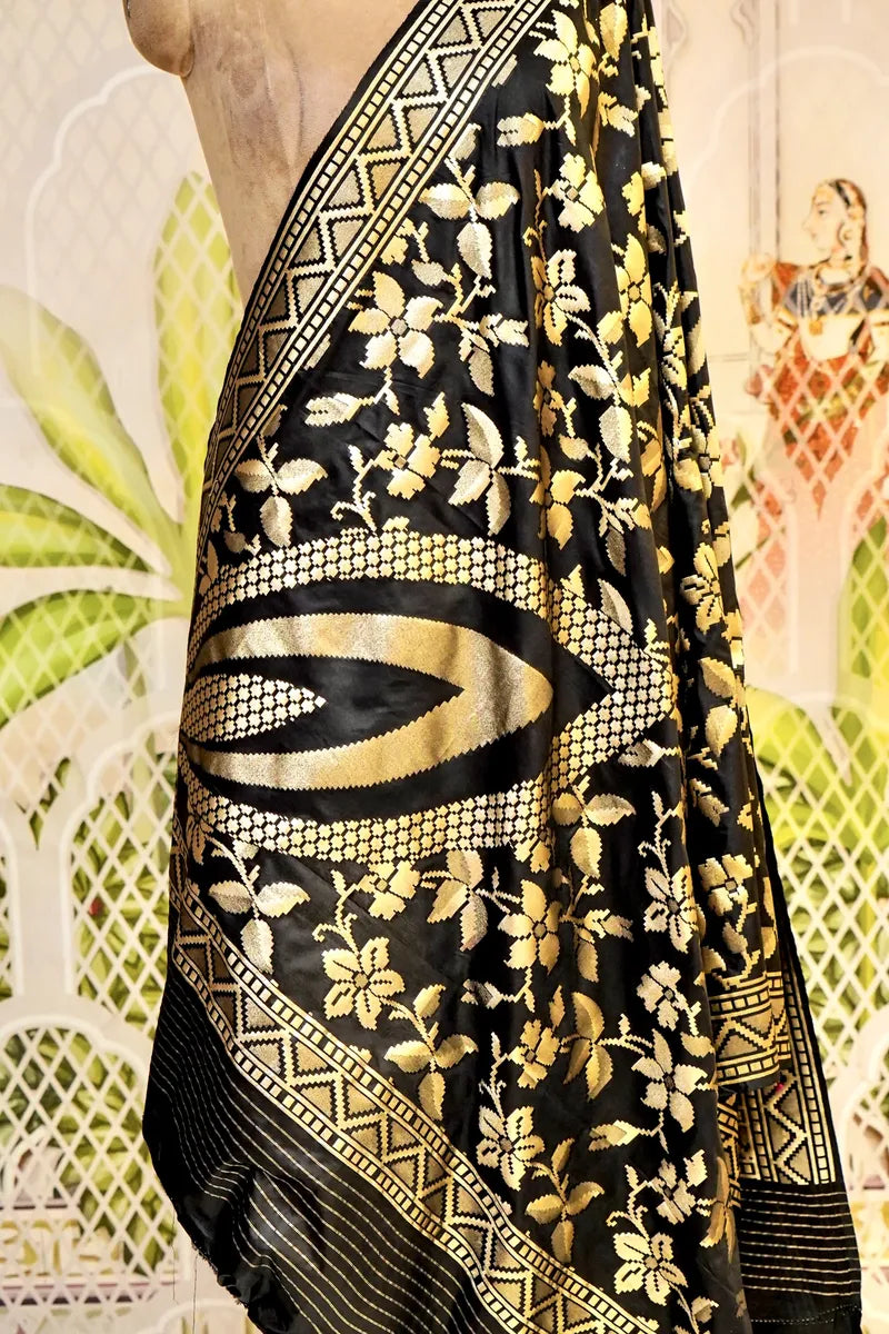 PURE HANDLOOM BLACK COLOR BANARASI KATAN SILK DUPATTA