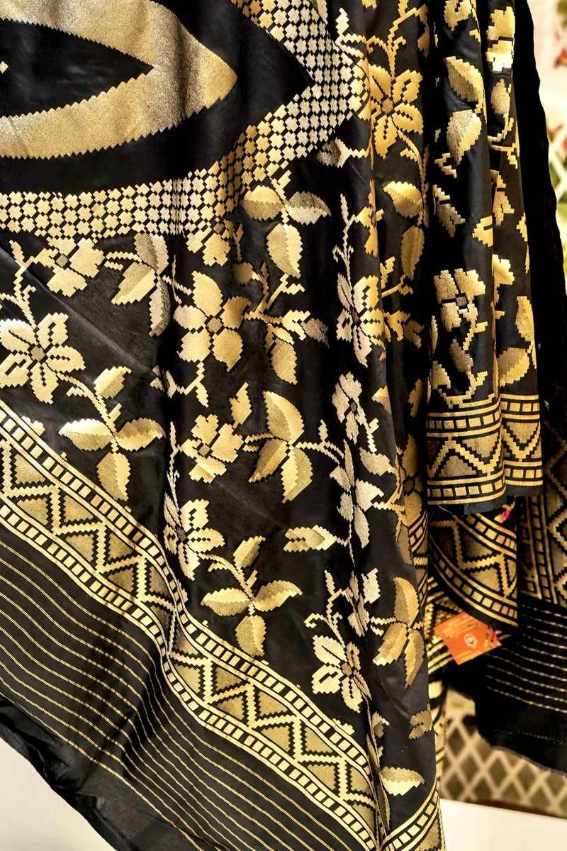PURE HANDLOOM BLACK COLOR BANARASI KATAN SILK DUPATTA