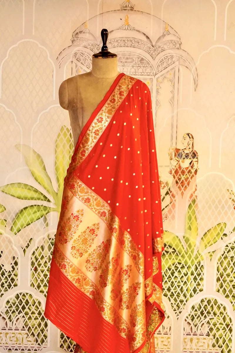 PURE HANDLOOM RED COLOR BANARASI KATAN SILK DUPATTA