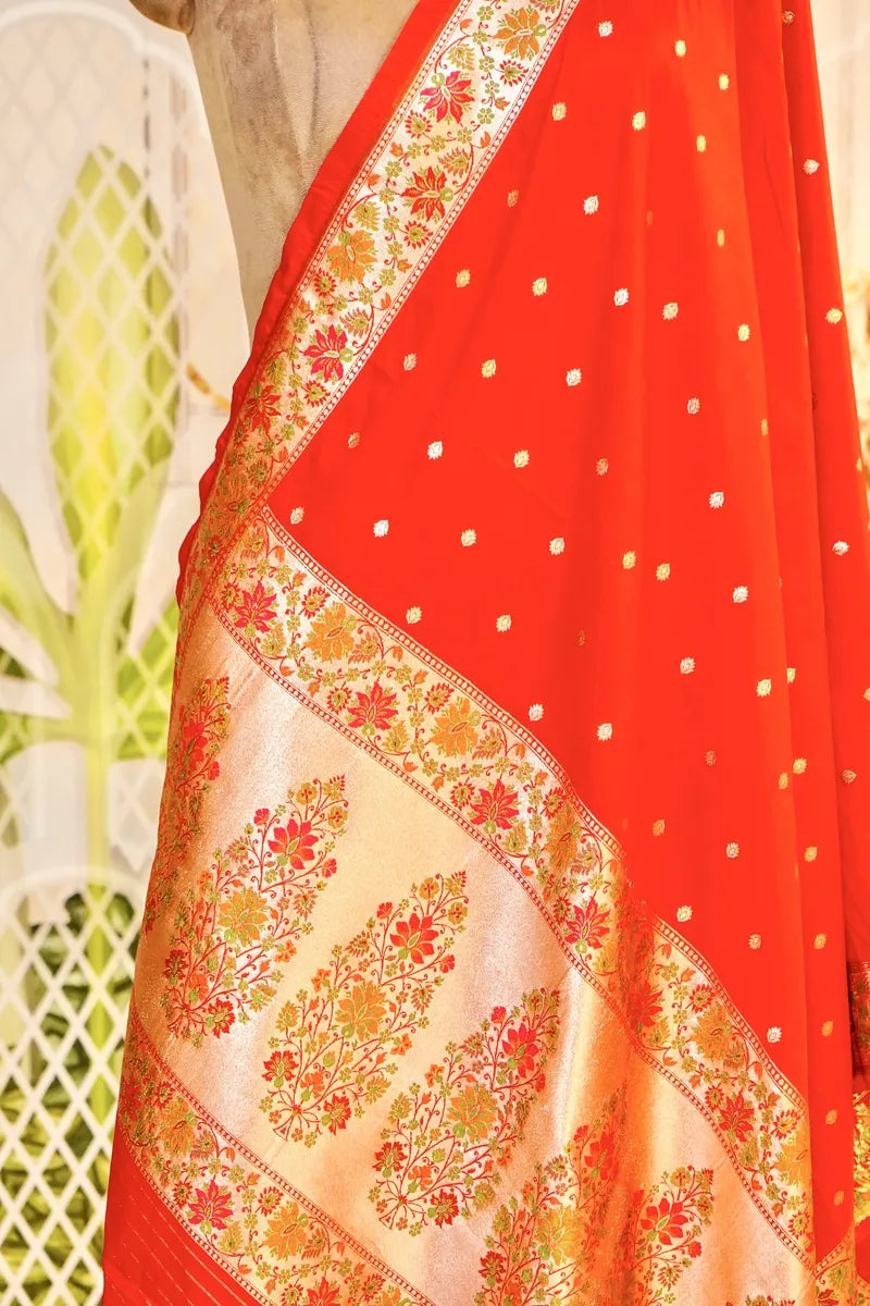 PURE HANDLOOM RED COLOR BANARASI KATAN SILK DUPATTA