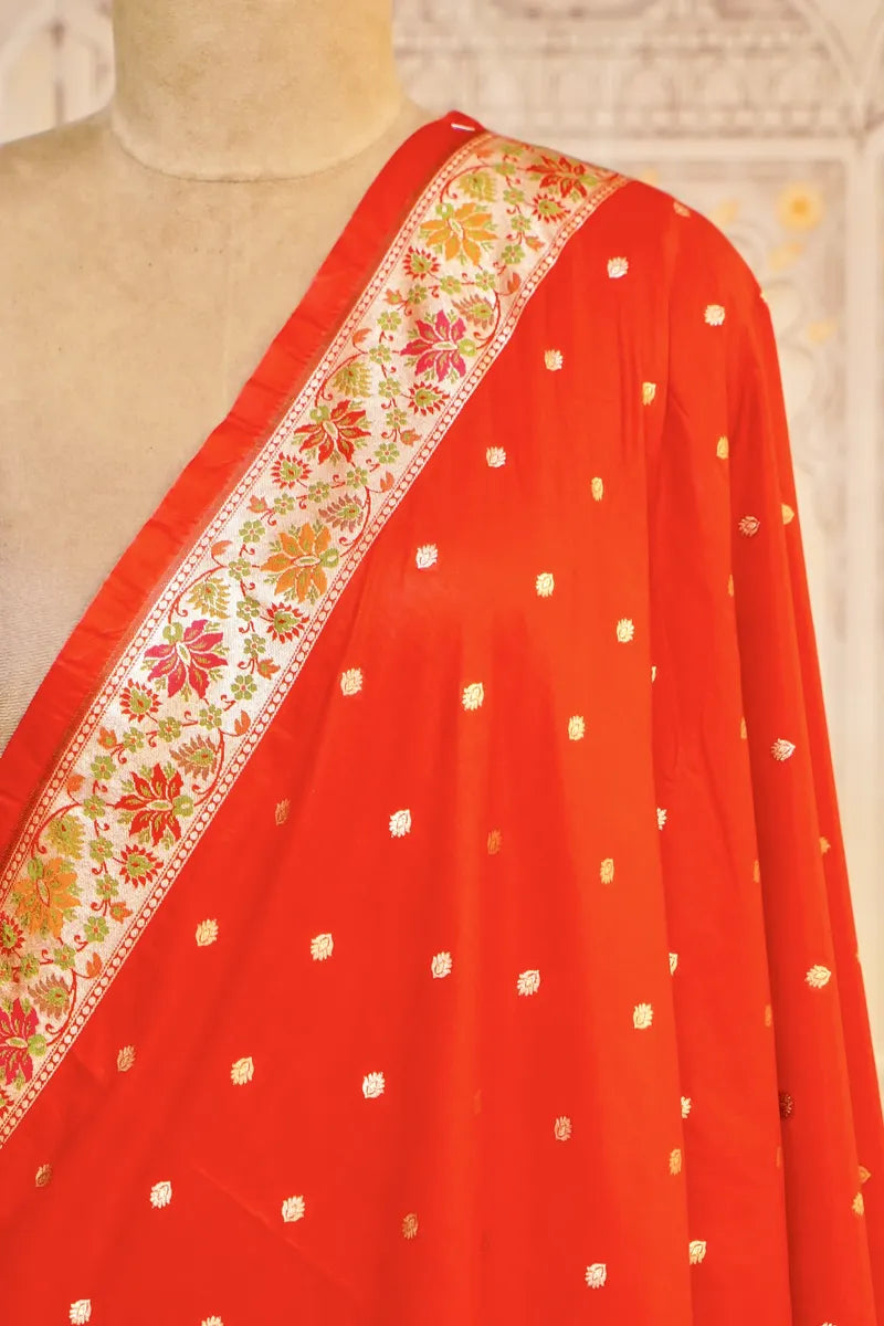 PURE HANDLOOM RED COLOR BANARASI KATAN SILK DUPATTA
