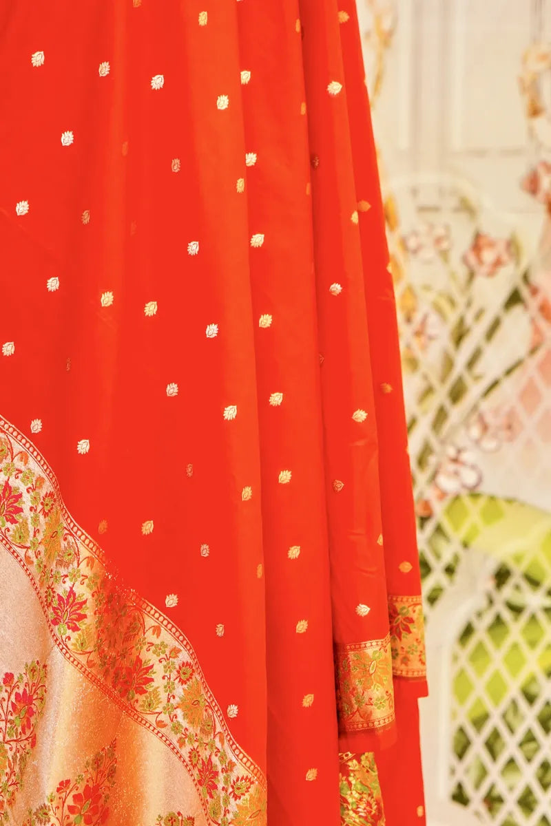 PURE HANDLOOM RED COLOR BANARASI KATAN SILK DUPATTA