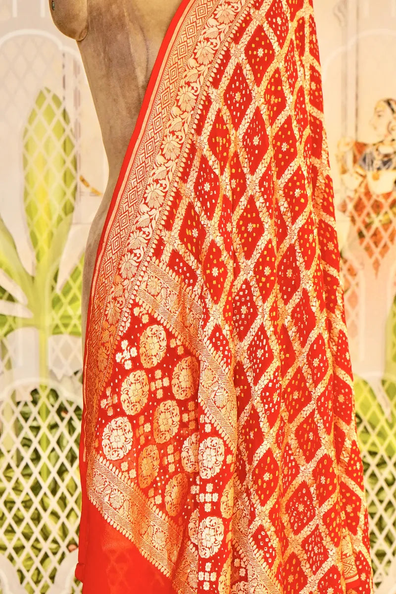 PURE HANDLOOM RED COLOR KHADDI BANDHANI DUPATTA