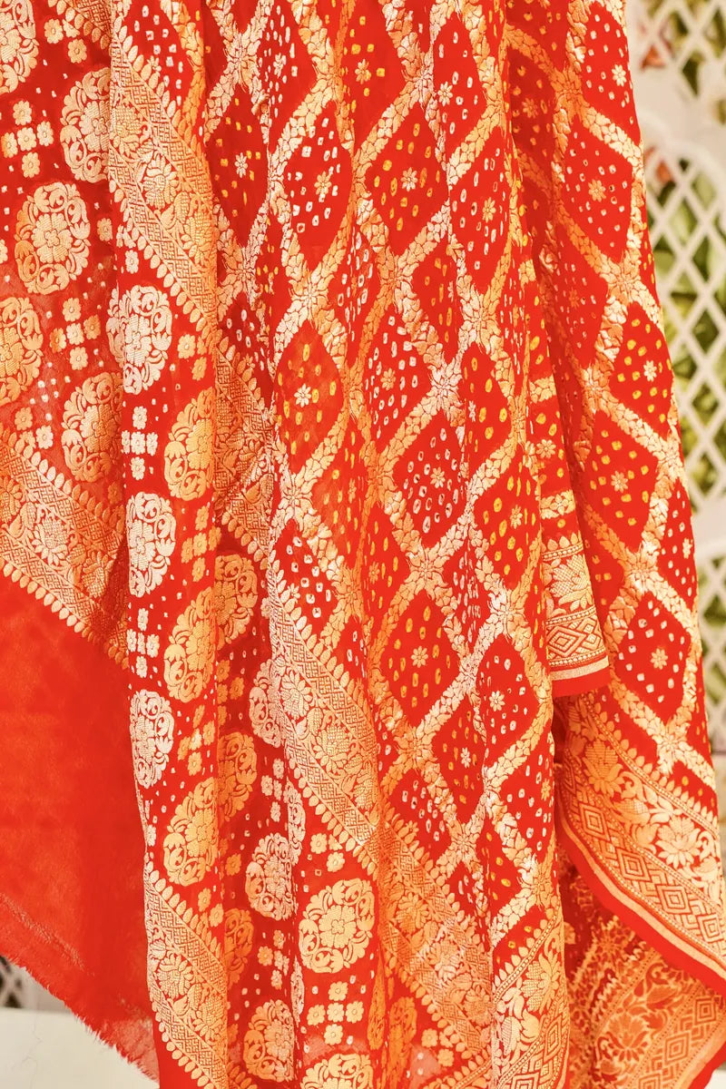PURE HANDLOOM RED COLOR KHADDI BANDHANI DUPATTA