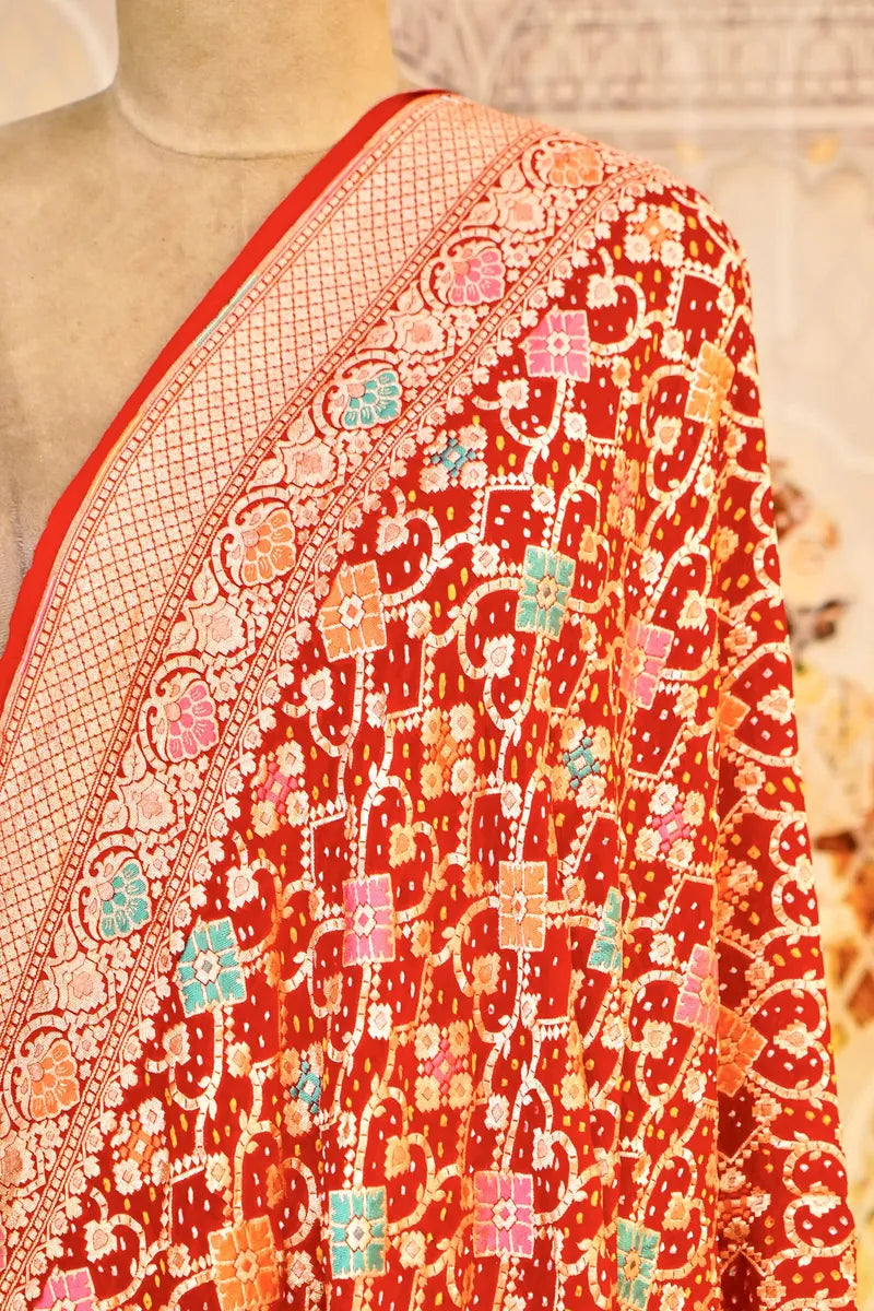 PURE HANDLOOM MAROON COLOR KHADDI BANDHANI DUPATTA