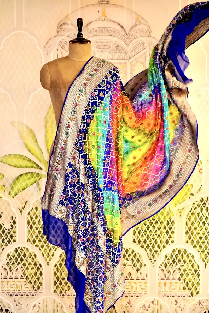 PURE HANDLOOM MULTICOLOR KHADDI BANDHANI DUPATTA