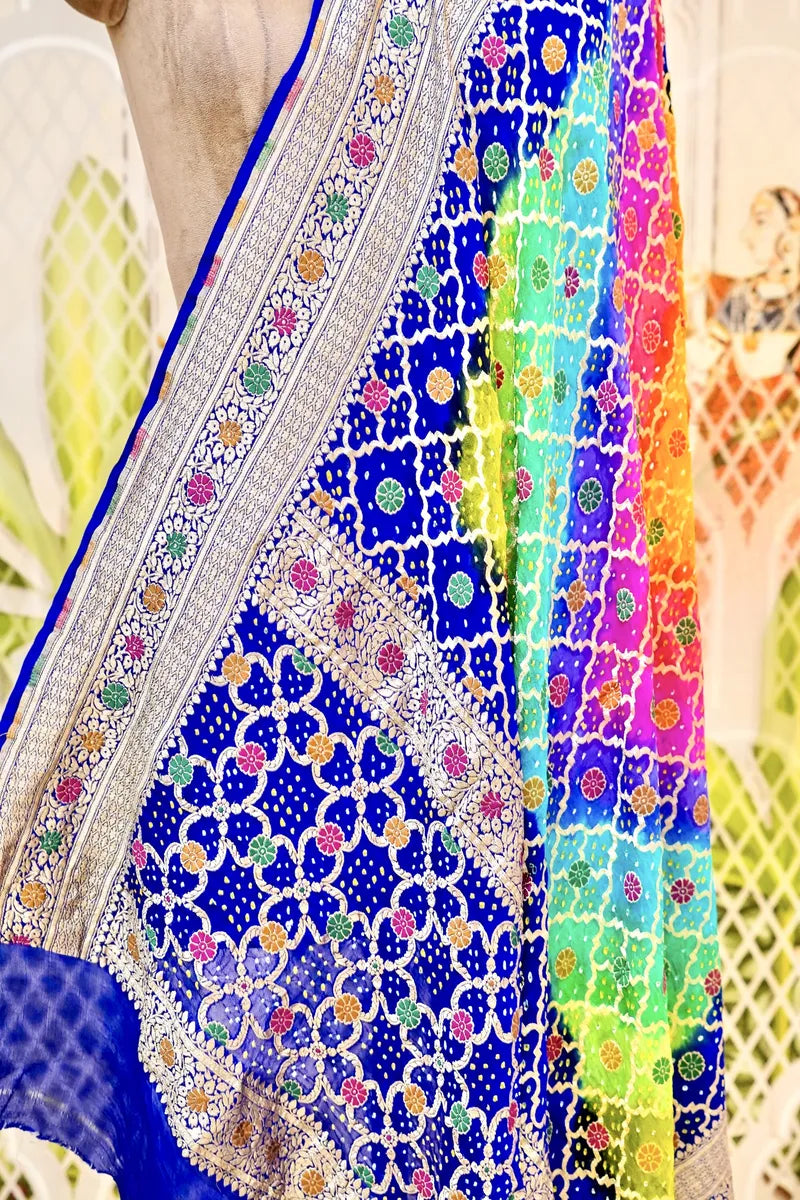 PURE HANDLOOM MULTICOLOR KHADDI BANDHANI DUPATTA