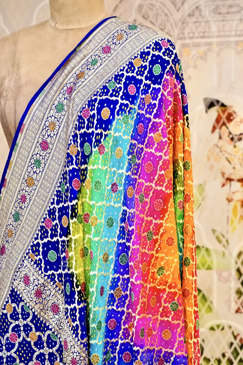 PURE HANDLOOM MULTICOLOR KHADDI BANDHANI DUPATTA