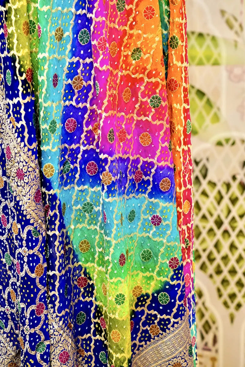 PURE HANDLOOM MULTICOLOR KHADDI BANDHANI DUPATTA