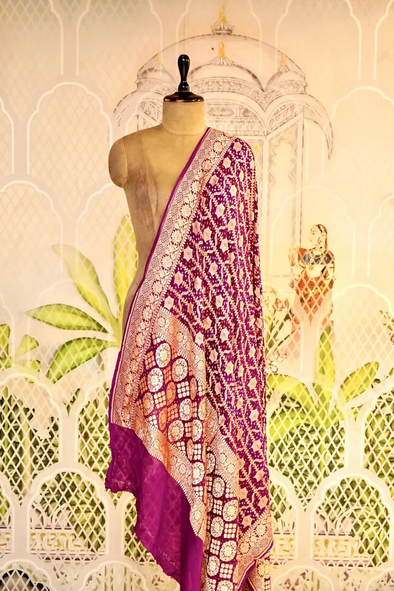 PURE HANDLOOM PURPLE COLOR KHADDI BANDHANI DUPATTA