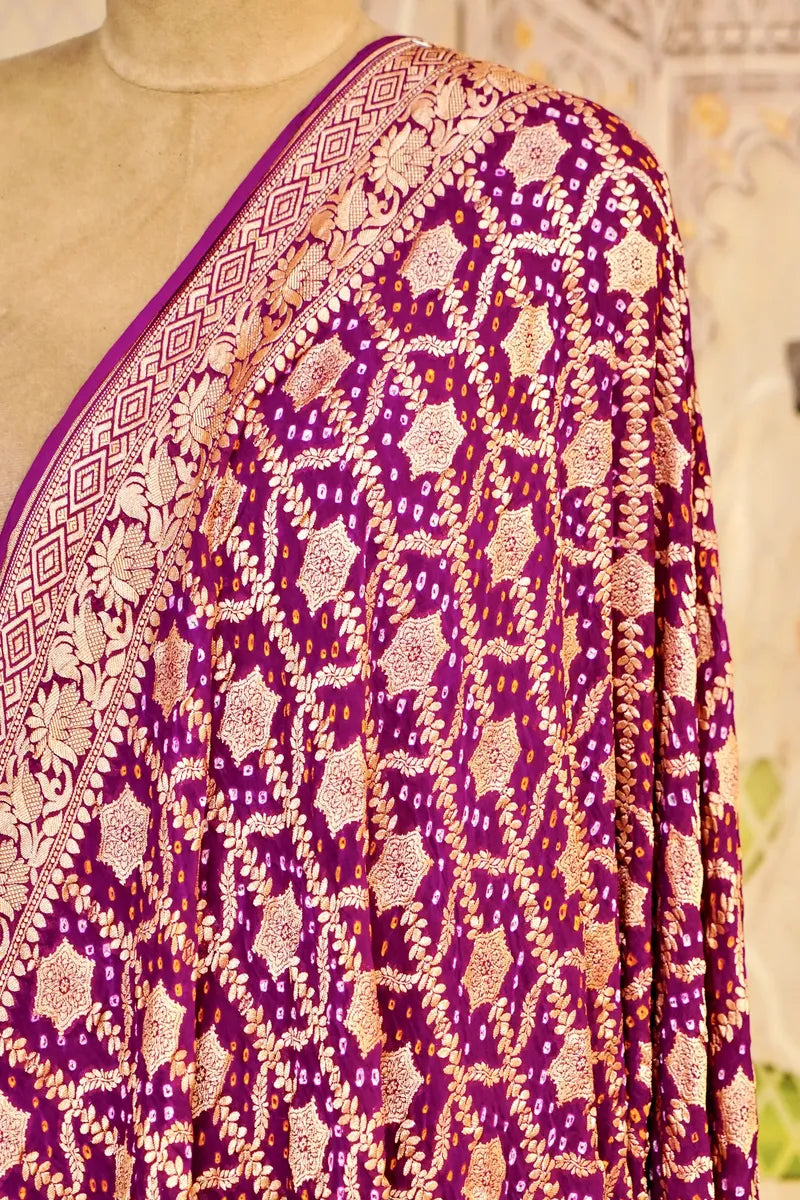 PURE HANDLOOM PURPLE COLOR KHADDI BANDHANI DUPATTA