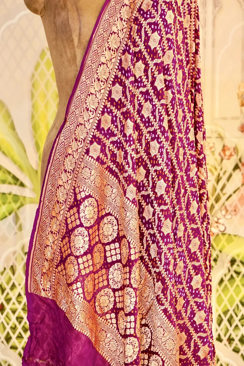PURE HANDLOOM PURPLE COLOR KHADDI BANDHANI DUPATTA