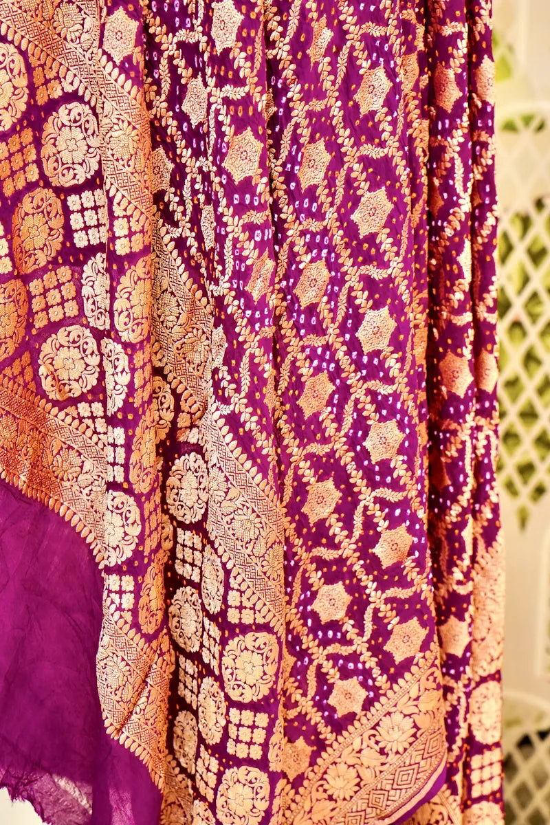 PURE HANDLOOM PURPLE COLOR KHADDI BANDHANI DUPATTA