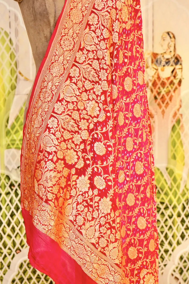 PURE HANDLOOM PINK COLOR KHADDI BANDHANI DUPATTA