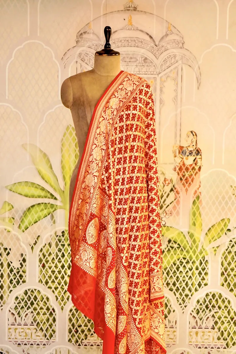 PURE HANDLOOM MAROON COLOR KHADDI BANDHANI DUPATTA
