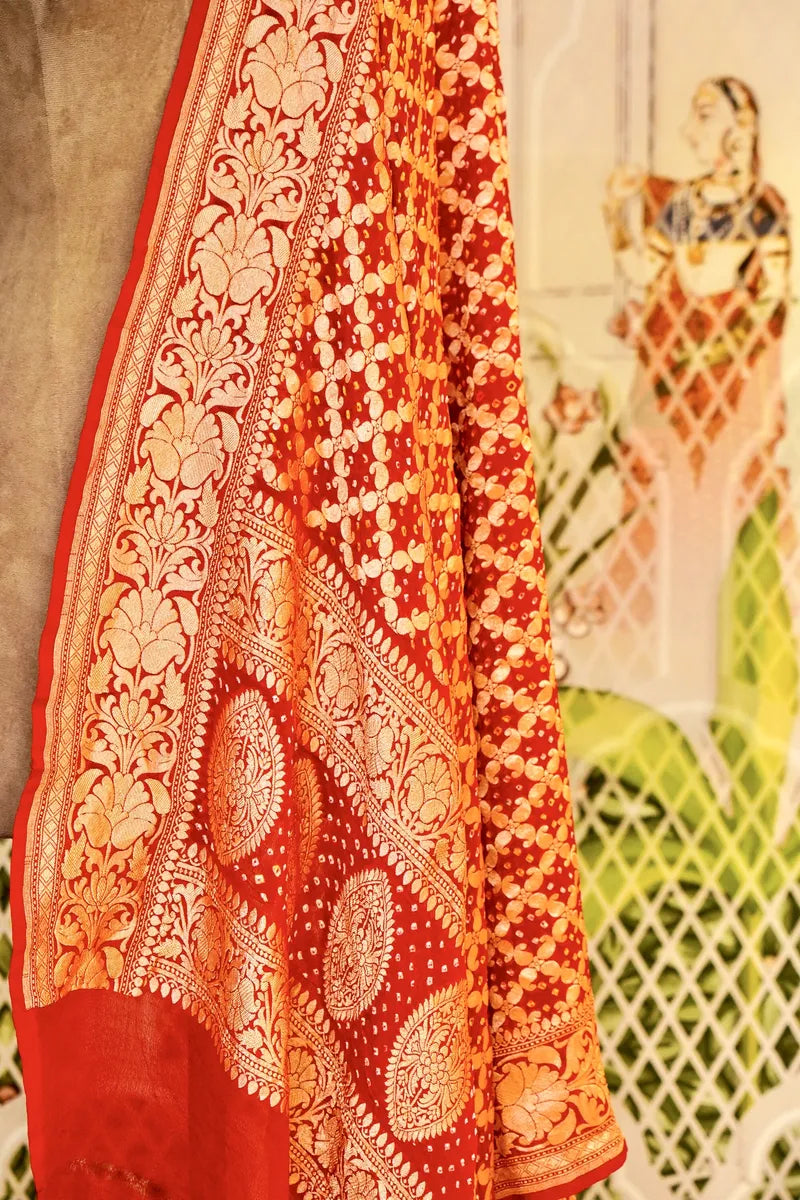 PURE HANDLOOM MAROON COLOR KHADDI BANDHANI DUPATTA