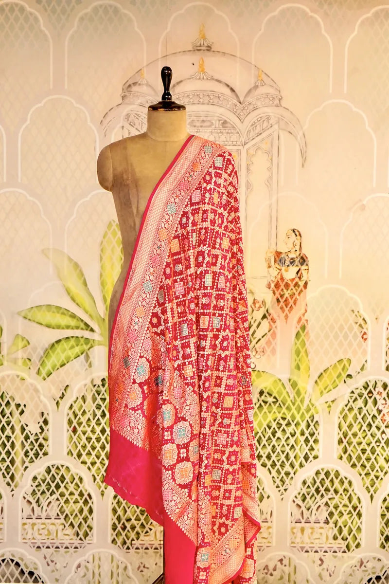 PURE HANDLOOM RANI COLOR KHADDI BANDHANI DUPATTA