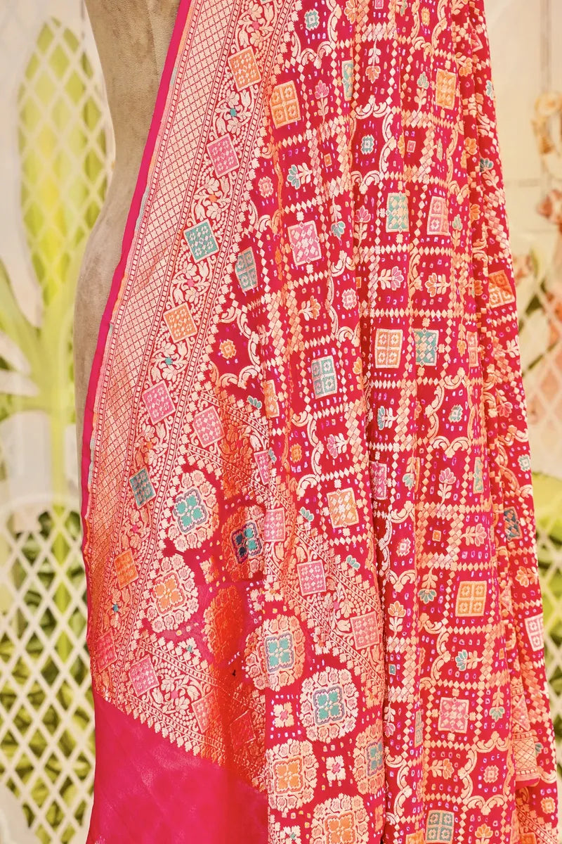 PURE HANDLOOM RANI COLOR KHADDI BANDHANI DUPATTA