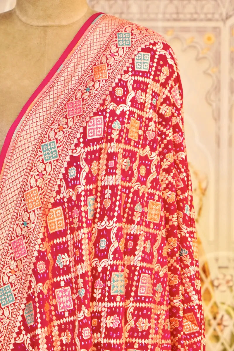 PURE HANDLOOM RANI COLOR KHADDI BANDHANI DUPATTA