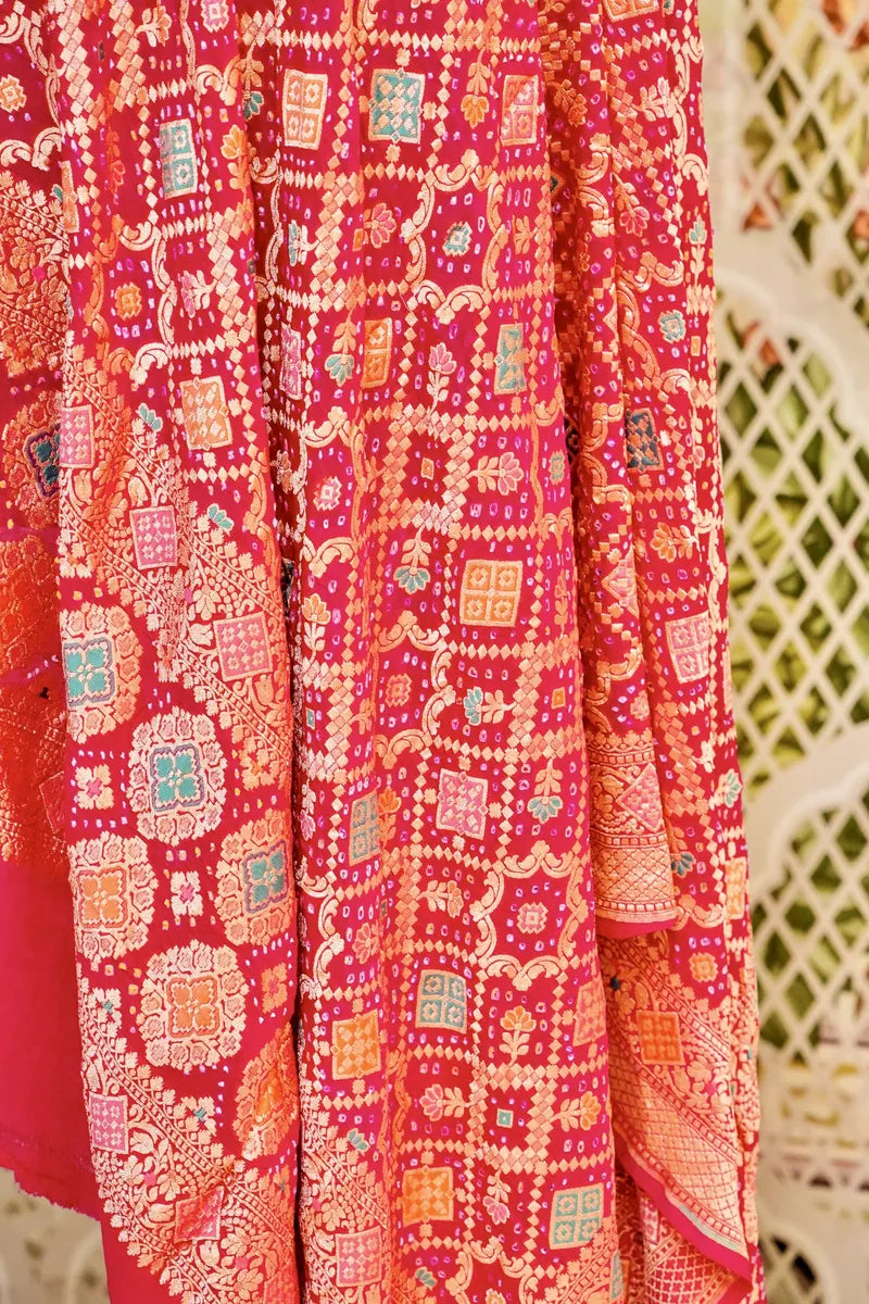 PURE HANDLOOM RANI COLOR KHADDI BANDHANI DUPATTA