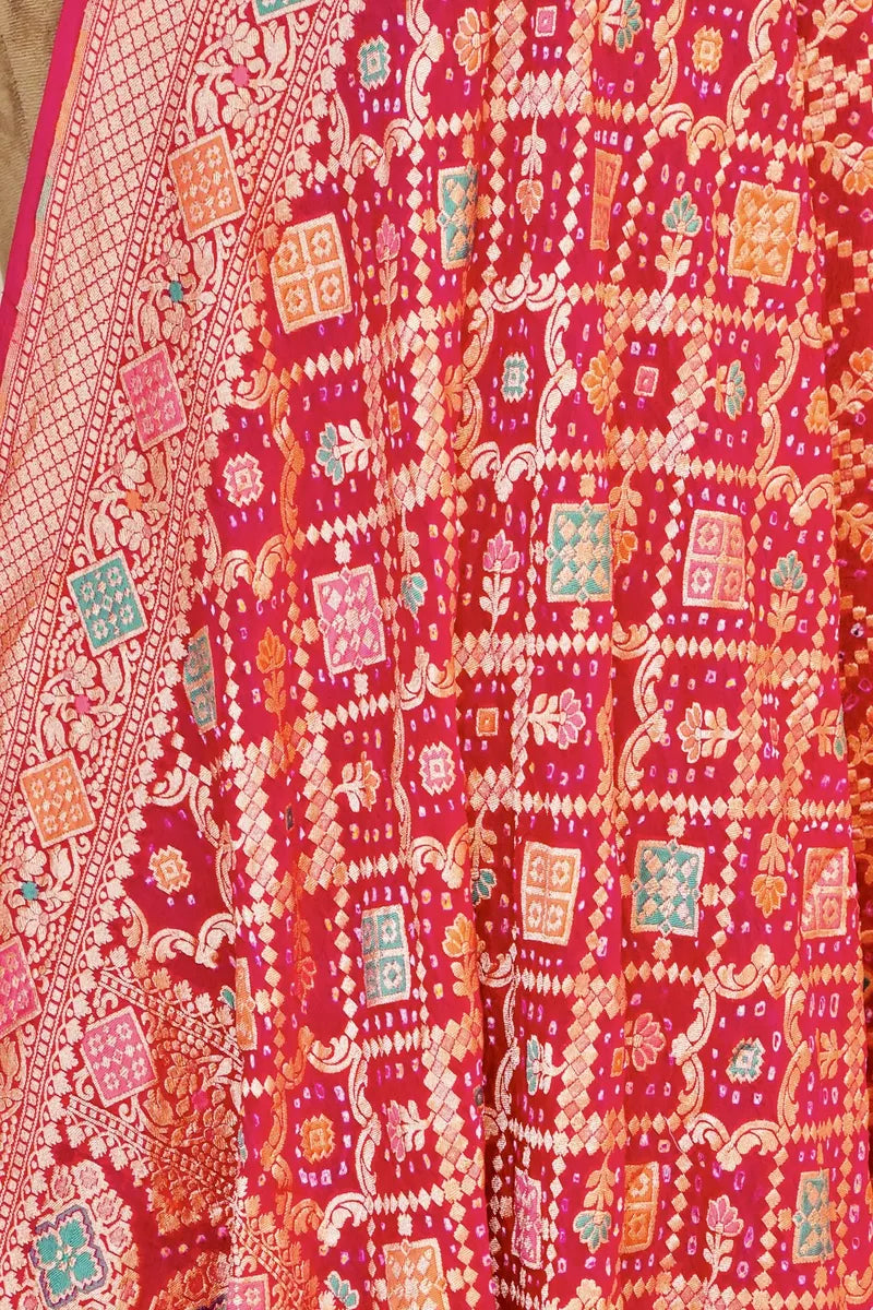 PURE HANDLOOM RANI COLOR KHADDI BANDHANI DUPATTA
