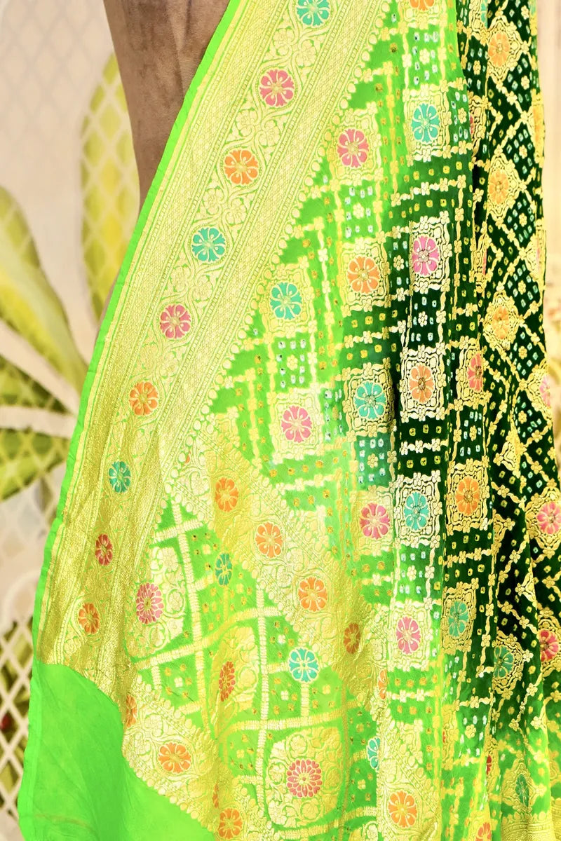 PURE HANDLOOM BOTTLE GREEN COLOR KHADDI BANDHANI DUPATTA