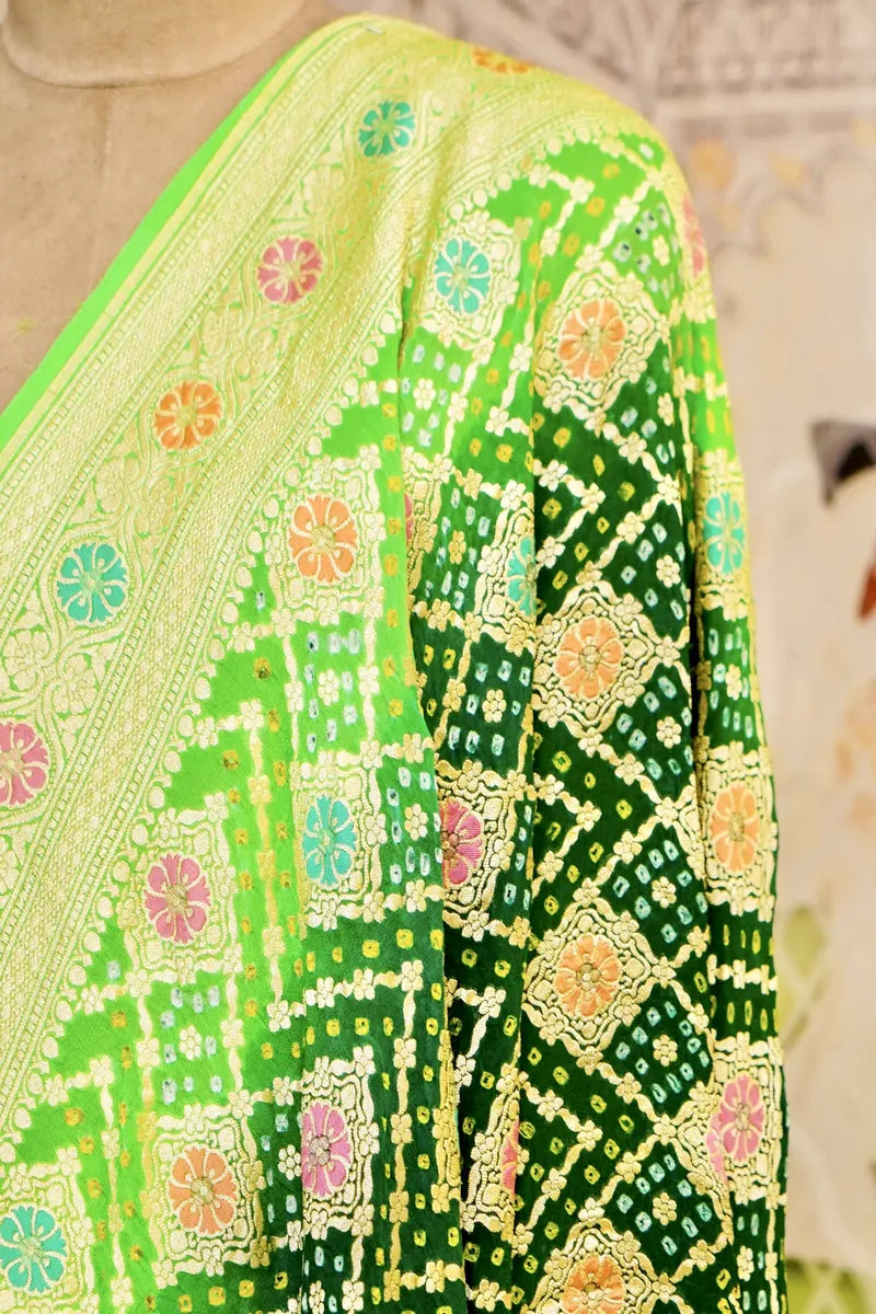 PURE HANDLOOM BOTTLE GREEN COLOR KHADDI BANDHANI DUPATTA