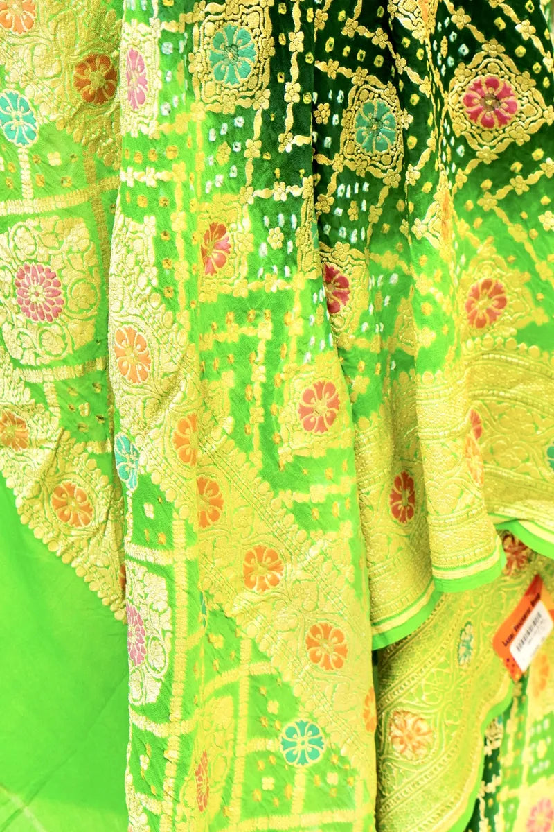 PURE HANDLOOM BOTTLE GREEN COLOR KHADDI BANDHANI DUPATTA