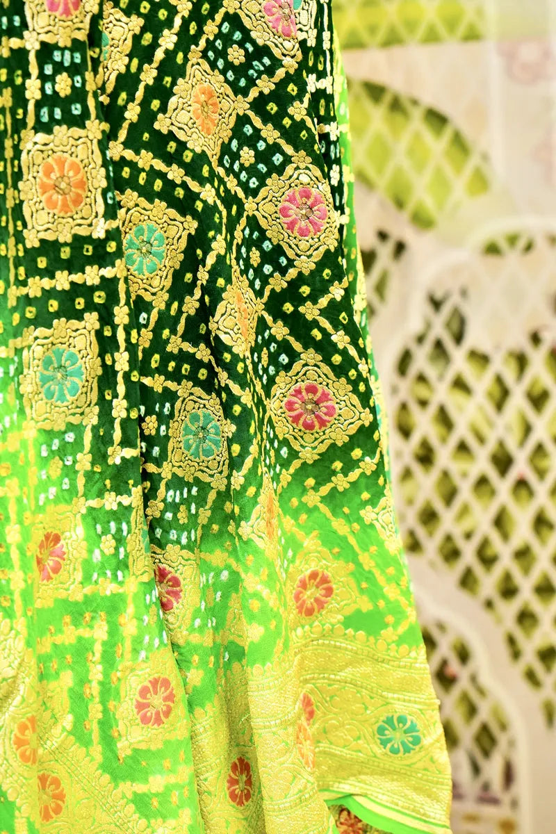 PURE HANDLOOM BOTTLE GREEN COLOR KHADDI BANDHANI DUPATTA