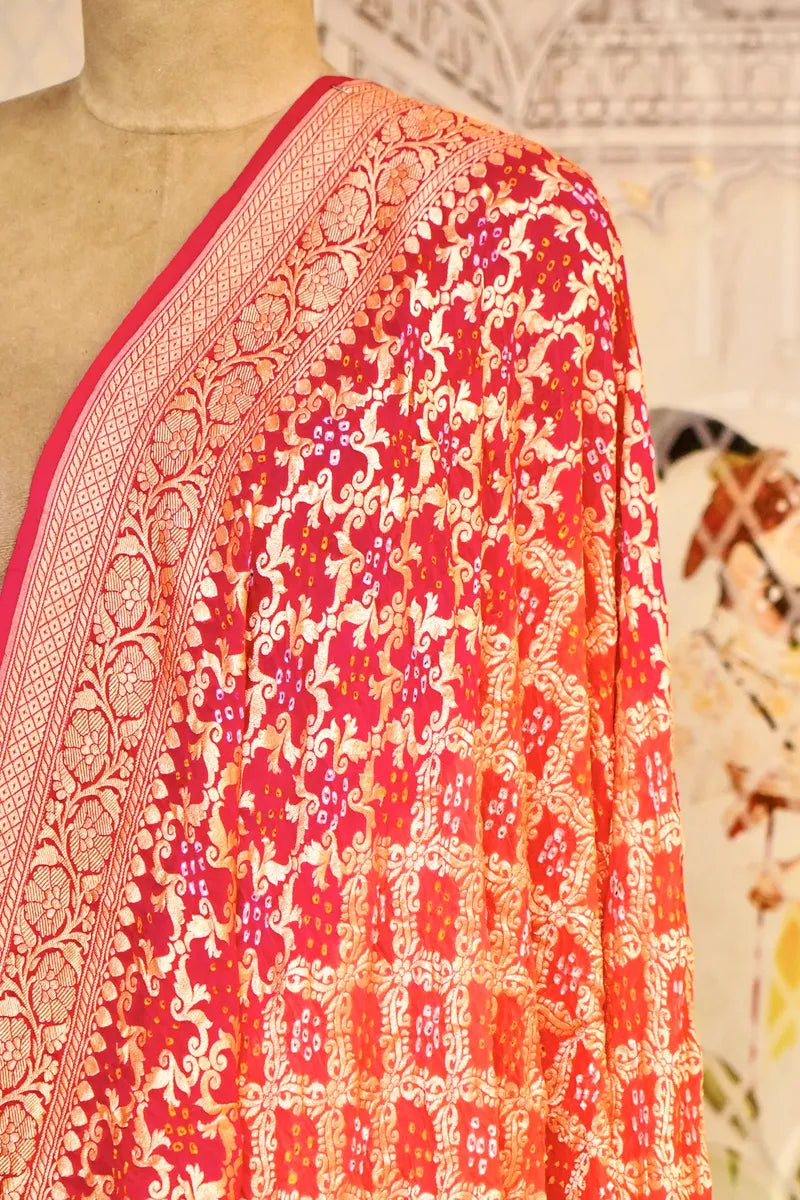 PURE HANDLOOM GAJARI COLOR KHADDI BANDHANI DUPATTA