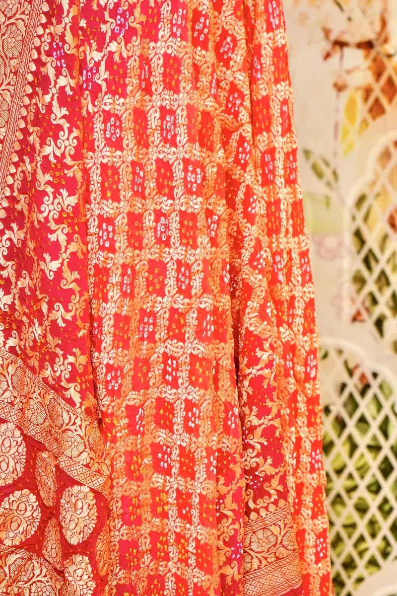 PURE HANDLOOM GAJARI COLOR KHADDI BANDHANI DUPATTA