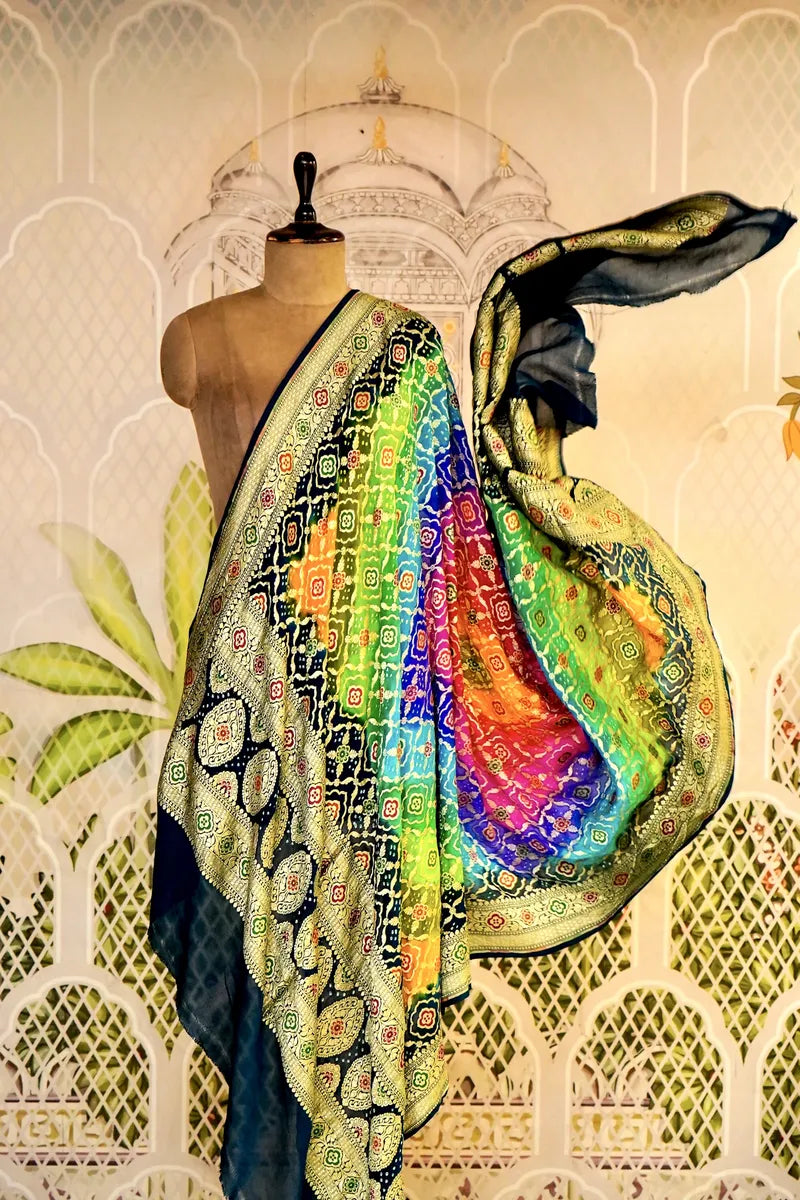 PURE HANDLOOM MULTICOLOR KHADDI BANDHANI DUPATTA