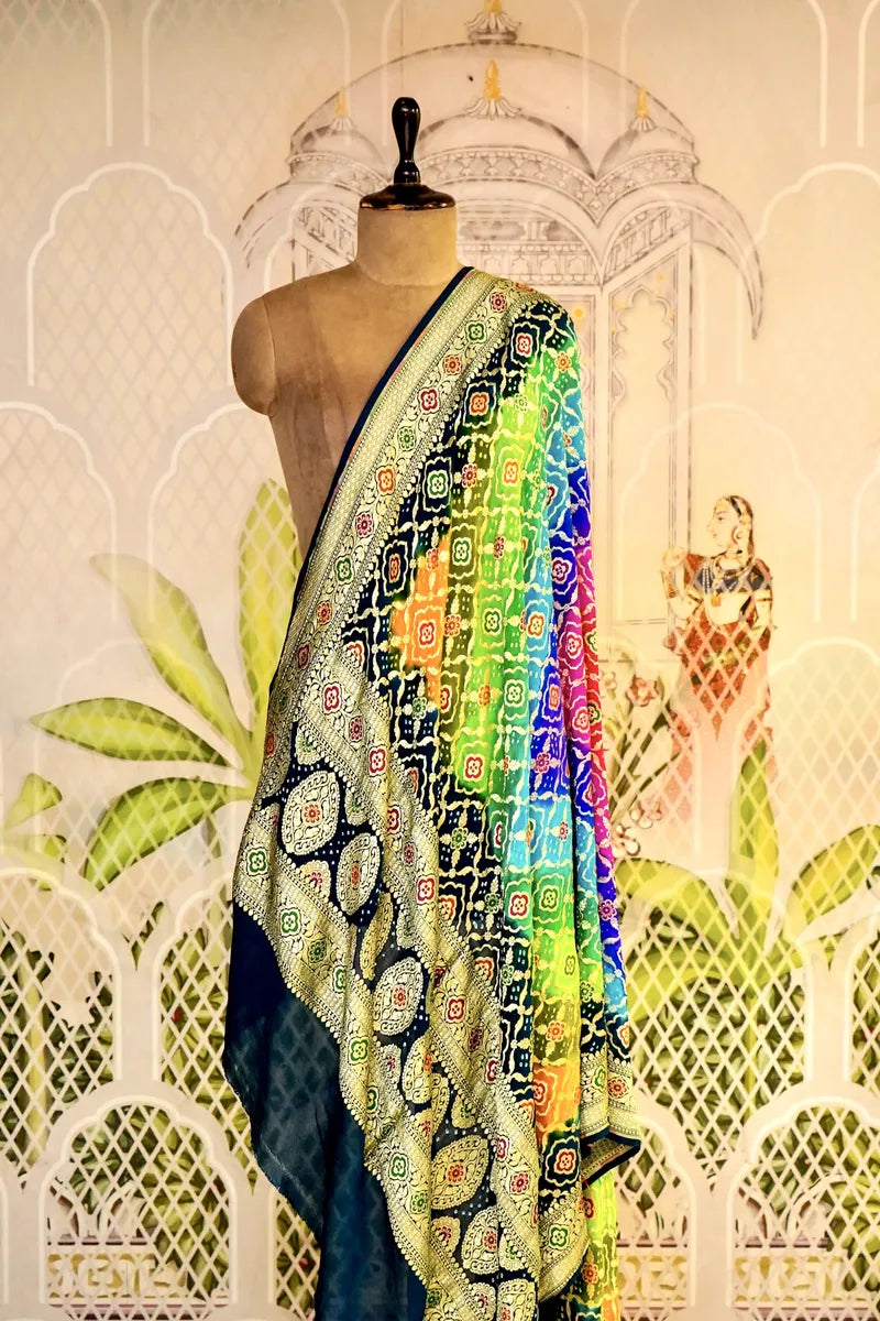 PURE HANDLOOM MULTICOLOR KHADDI BANDHANI DUPATTA