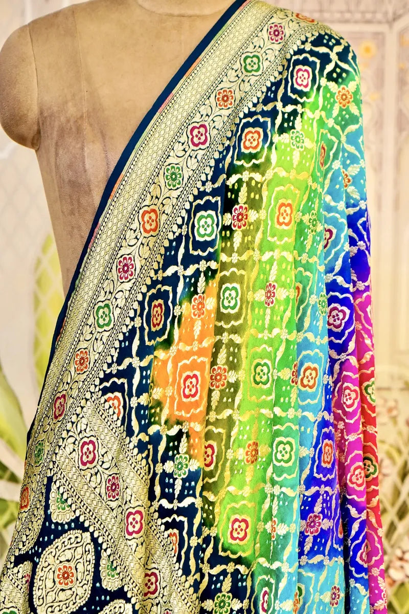 PURE HANDLOOM MULTICOLOR KHADDI BANDHANI DUPATTA