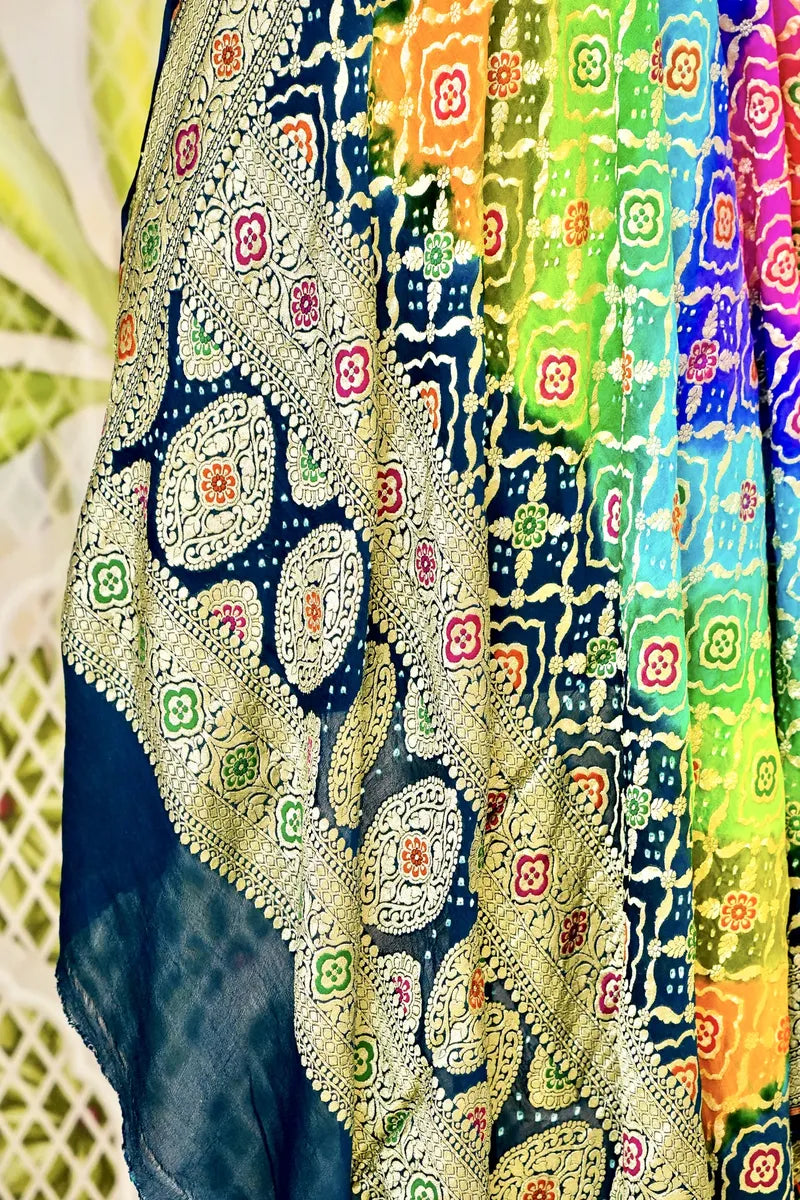 PURE HANDLOOM MULTICOLOR KHADDI BANDHANI DUPATTA