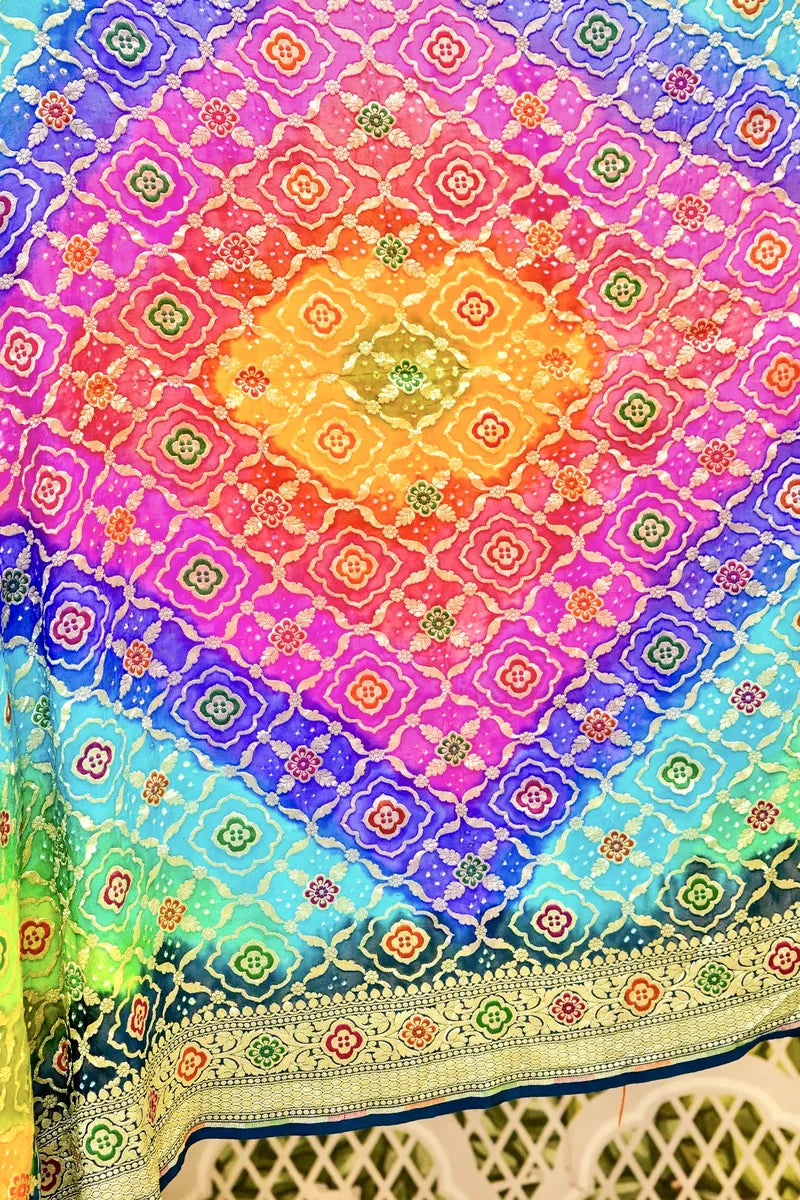 PURE HANDLOOM MULTICOLOR KHADDI BANDHANI DUPATTA