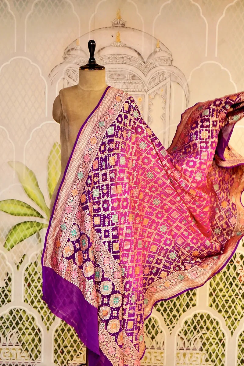 PURE HANDLOOM RANI COLOR KHADDI BANDHANI DUPATTA