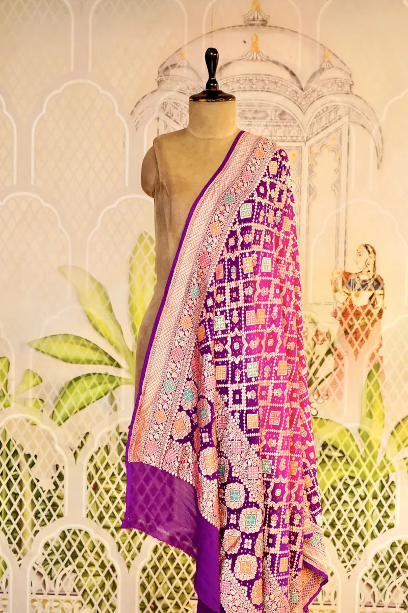 PURE HANDLOOM RANI COLOR KHADDI BANDHANI DUPATTA
