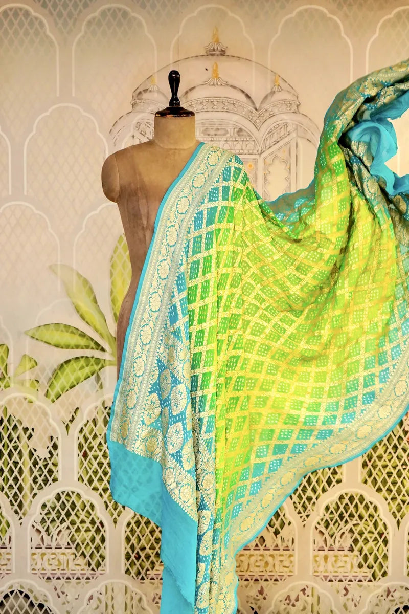 PURE HANDLOOM PISTA GREEN COLOR KHADDI BANDHANI DUPATTA