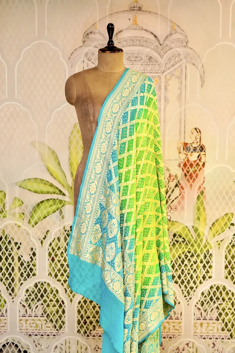 PURE HANDLOOM PISTA GREEN COLOR KHADDI BANDHANI DUPATTA