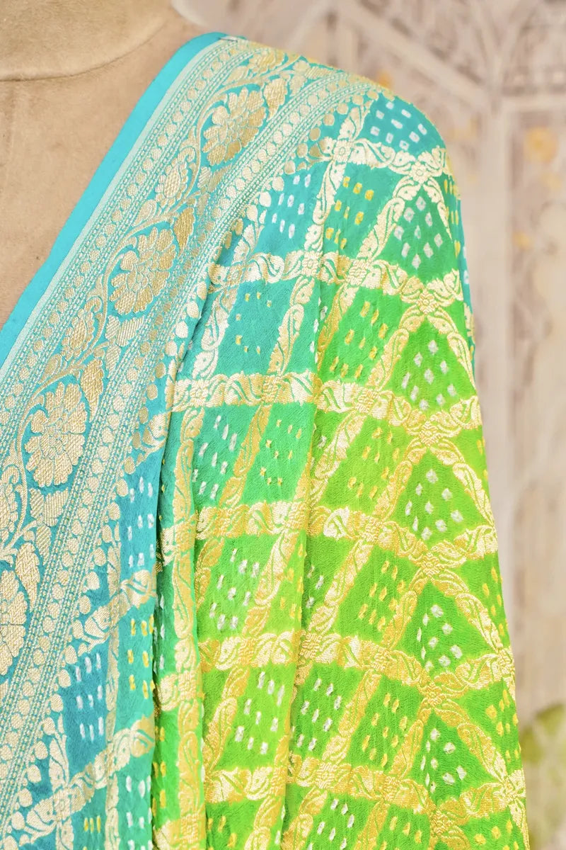PURE HANDLOOM PISTA GREEN COLOR KHADDI BANDHANI DUPATTA