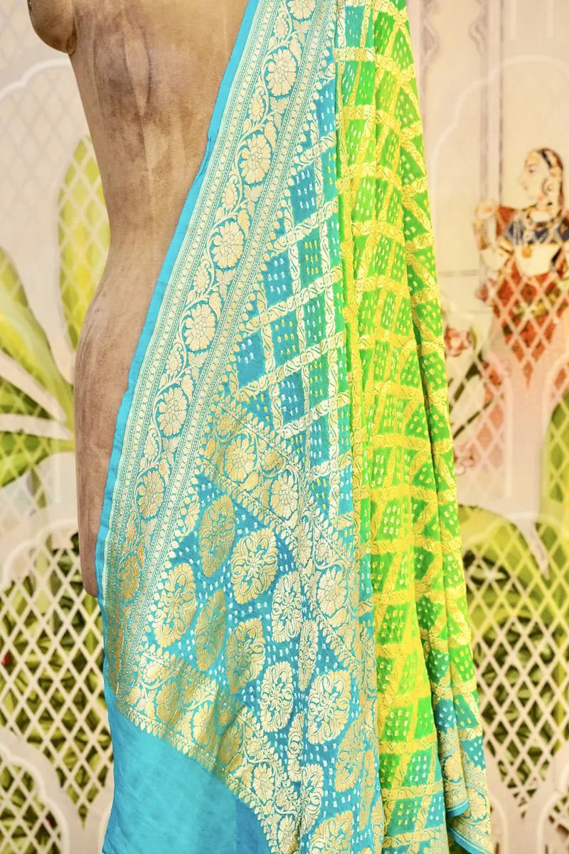 PURE HANDLOOM PISTA GREEN COLOR KHADDI BANDHANI DUPATTA