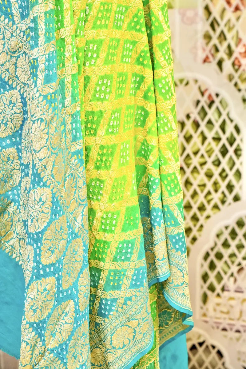 PURE HANDLOOM PISTA GREEN COLOR KHADDI BANDHANI DUPATTA