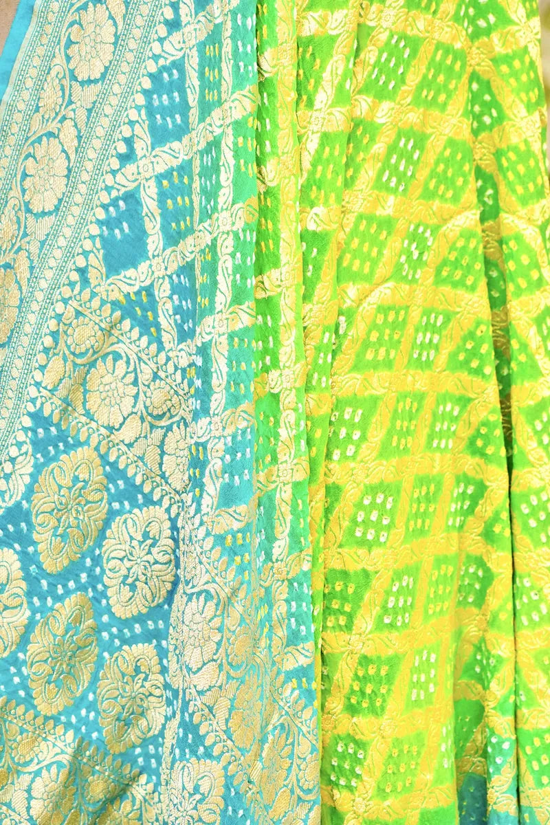 PURE HANDLOOM PISTA GREEN COLOR KHADDI BANDHANI DUPATTA