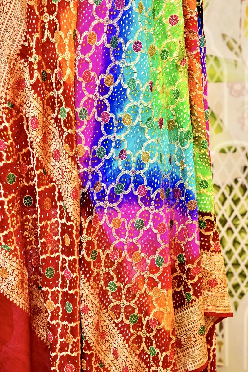 PURE HANDLOOM MULTICOLOR KHADDI BANDHANI DUPATTA