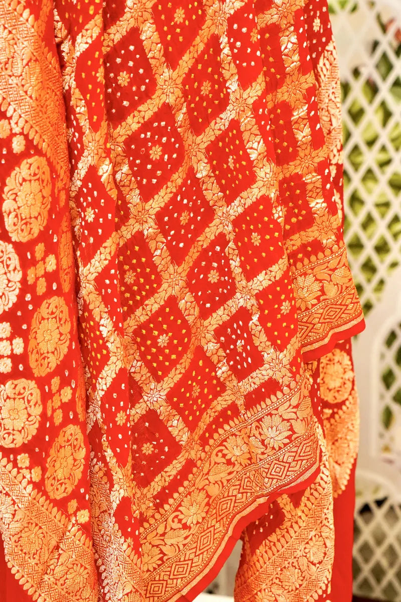PURE HANDLOOM RED COLOR KHADDI BANDHANI DUPATTA