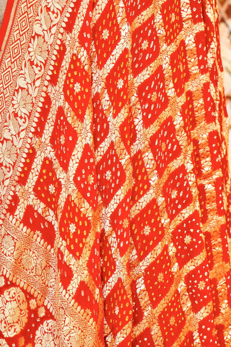 PURE HANDLOOM RED COLOR KHADDI BANDHANI DUPATTA