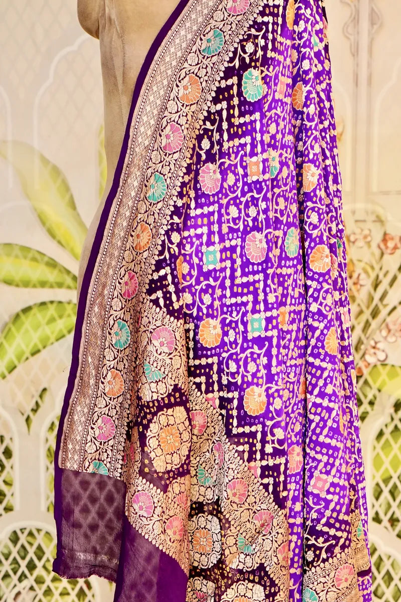PURE HANDLOOM PURPLE COLOR KHADDI BANDHANI DUPATTA