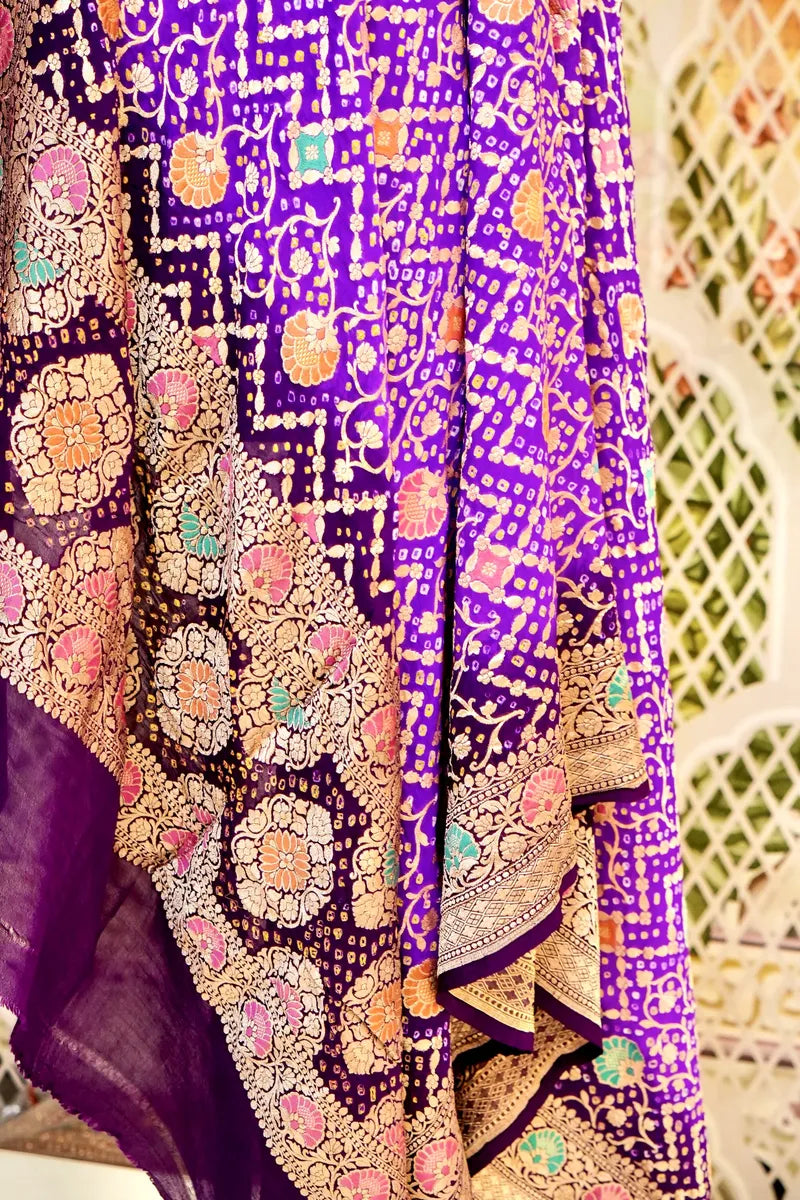 PURE HANDLOOM PURPLE COLOR KHADDI BANDHANI DUPATTA