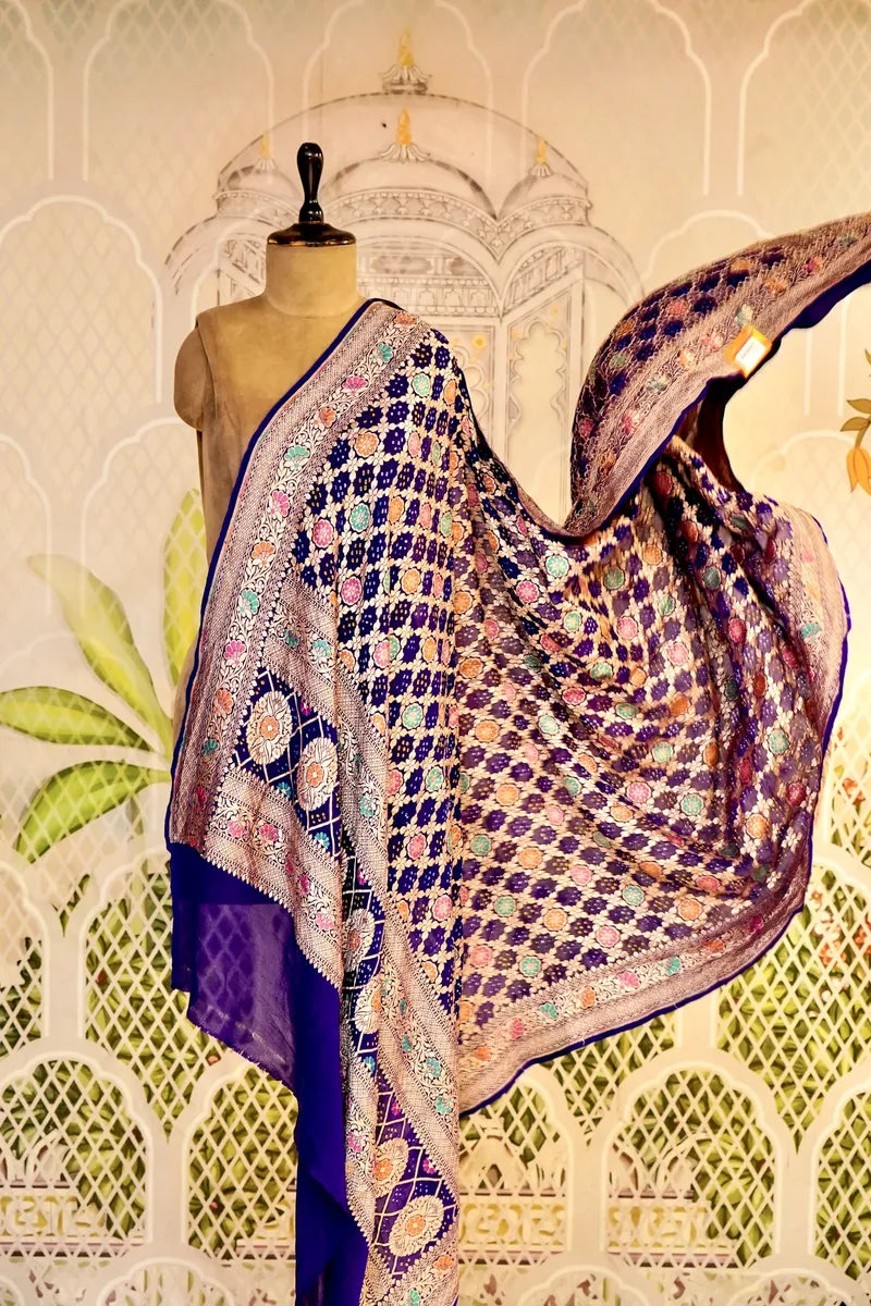 PURE HANDLOOM NAVY BLUE COLOR KHADDI BANDHANI DUPATTA